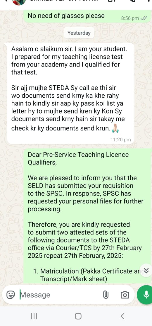 Message or result shared by a successful candidate of Prof. Rasheed Mirani Academy (4 of 22)