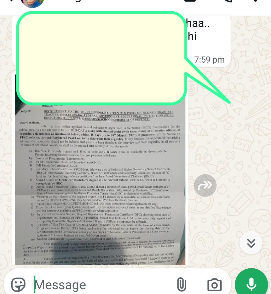 Message or result shared by a successful candidate of Prof. Rasheed Mirani Academy (5 of 22)